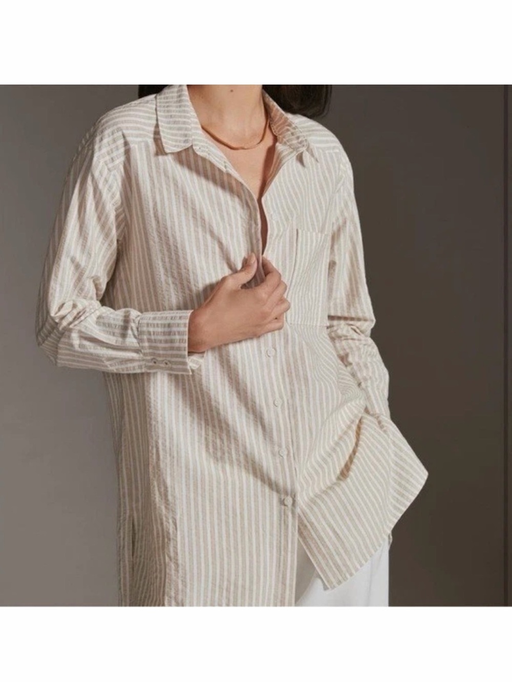 Anthropologie Striped Longline Button Shirt